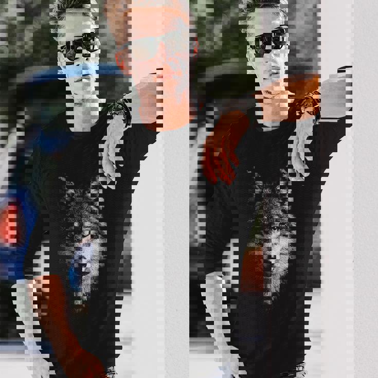 オオカミ 動物 モチーフ アート オオカミ 長袖tシャツ 長袖Tシャツ 彼への贈り物