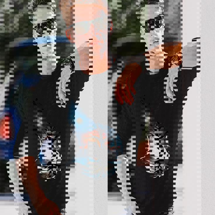 オオカミ 動物 顔 アート グラフィック 野生動物 カラフル 狼の恋人 長袖Tシャツ 彼への贈り物