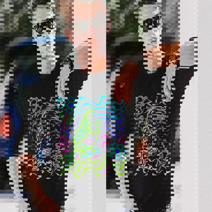 オオハシの鳥 アラカリ オオハシ オオハシ モラ アート パナマ・クナ族作 長袖Tシャツ 彼への贈り物