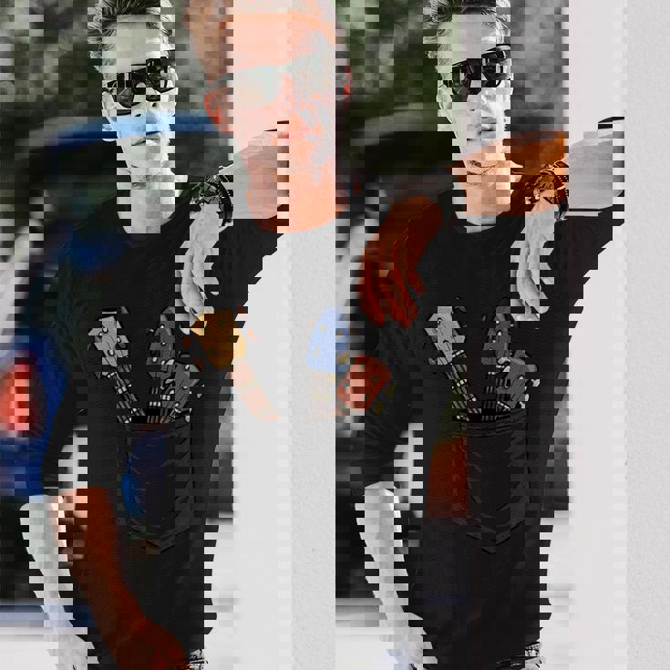 カジュアル ウクレレコレクション ポケットにハワイウクレレ 長袖Tシャツ 彼への贈り物