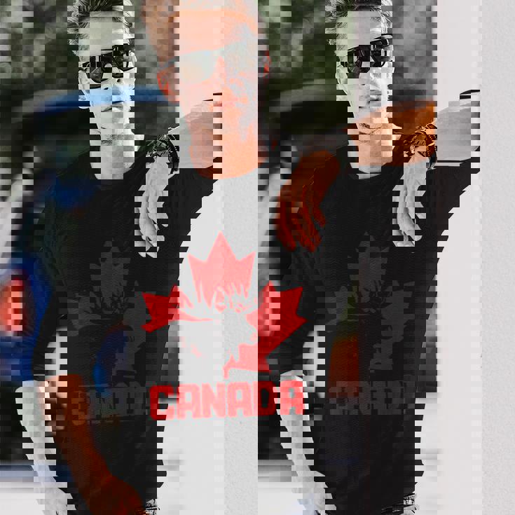 カナダヘラジカ メープルリーフ プライド ヴィンテージ カナダ国旗 長袖Tシャツ 彼への贈り物