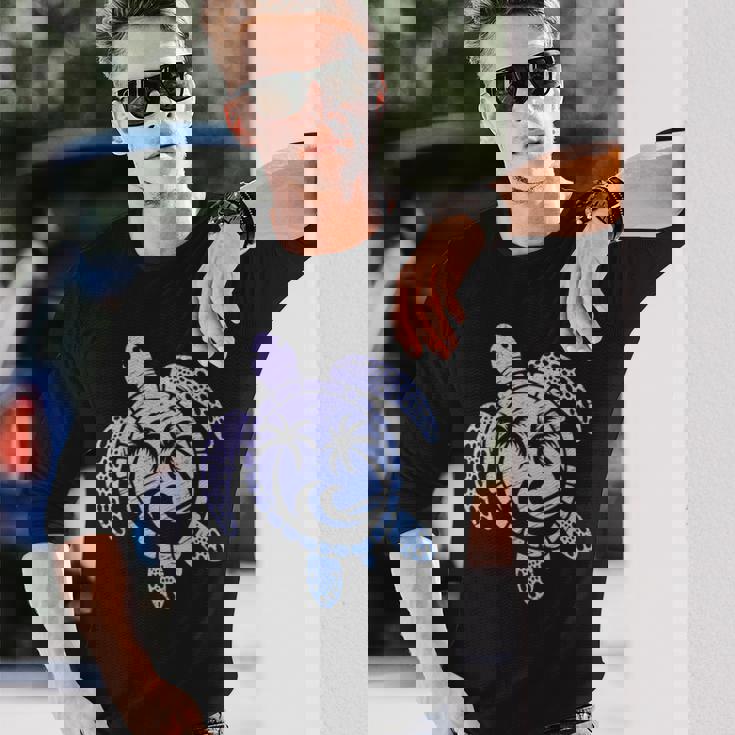 カメのモチーフ ヤシの木 波 フェス 夏 カメ サーフィン 長袖Tシャツ 彼への贈り物