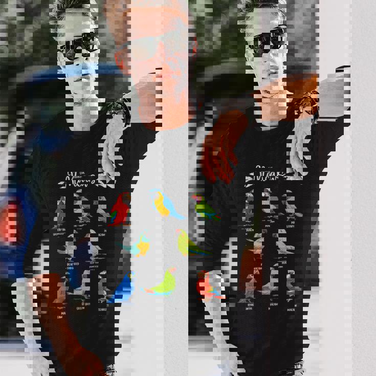 カラフルな8種のインコ コンゴウインコ 長袖Tシャツ 彼への贈り物