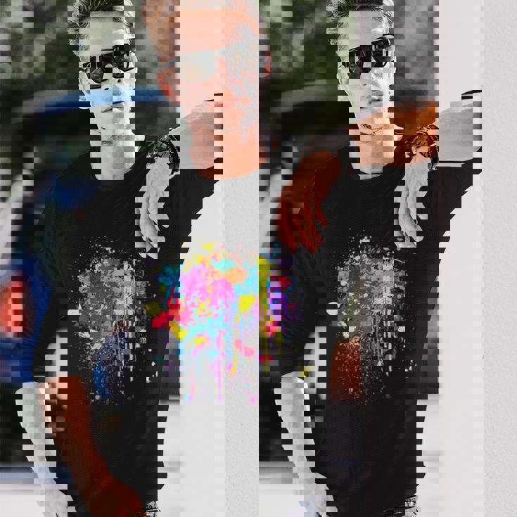 カラフルなペイントスプラッシュカラー。 長袖Tシャツ 彼への贈り物