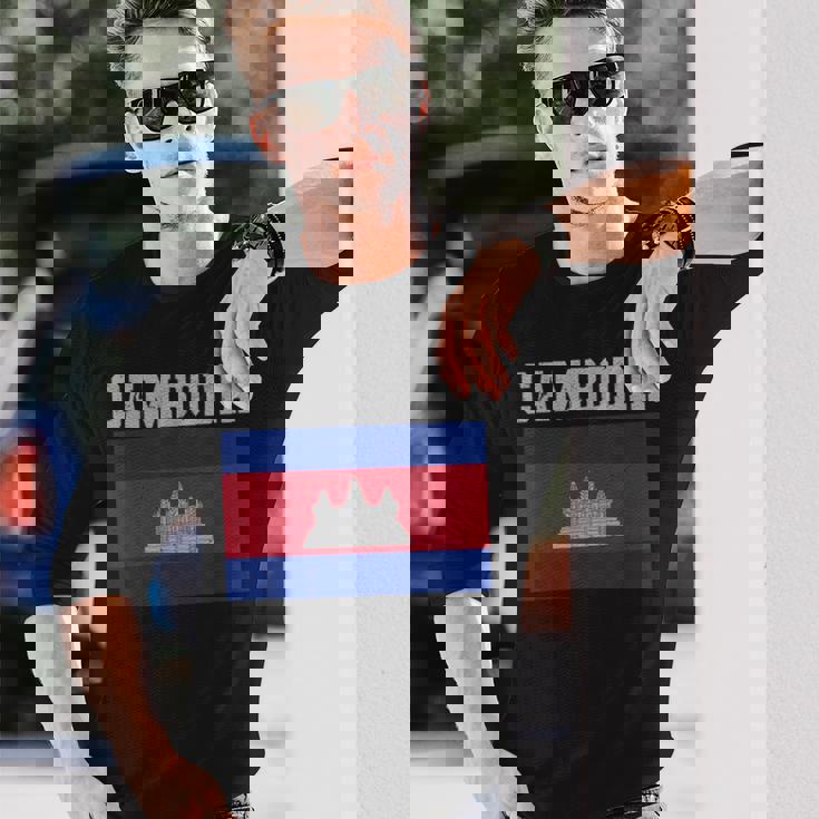 カンボジア-カンボジアの旗ヴィンテージスポーツデザインカンボジア 長袖Tシャツ 彼への贈り物