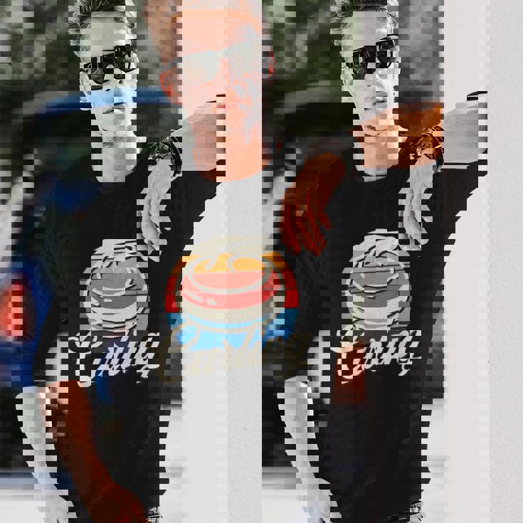 カーリング レトロ ヴィンテージ カーリングストーン 長袖Tシャツ 彼への贈り物