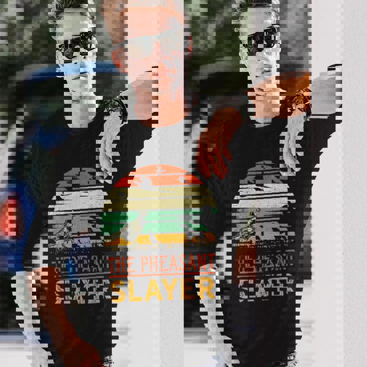 キジの鳥狩り 面白いスレイヤーハンターレトロヴィンテージ 長袖Tシャツ 彼への贈り物