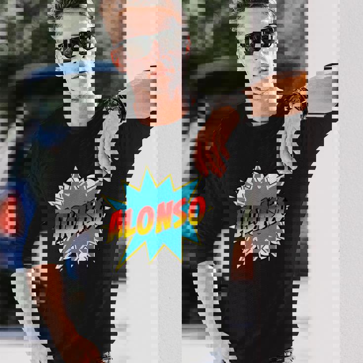 キッズ 男の子 アロンソ 名前 コミック 本 スーパーヒーロー 長袖Tシャツ 彼への贈り物