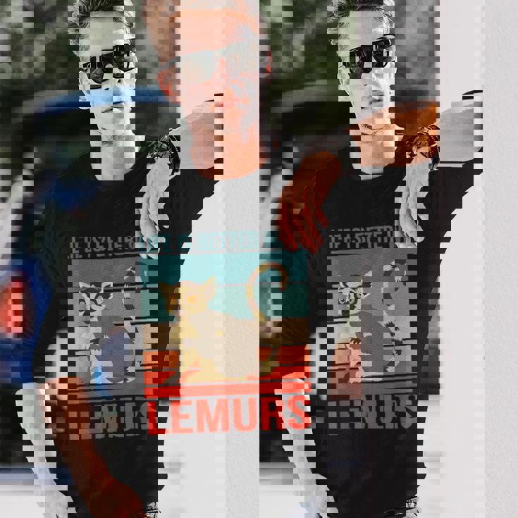 キツネザル ライフ・イズ・ベター 霊長類 キツネザル 長袖Tシャツ 彼への贈り物