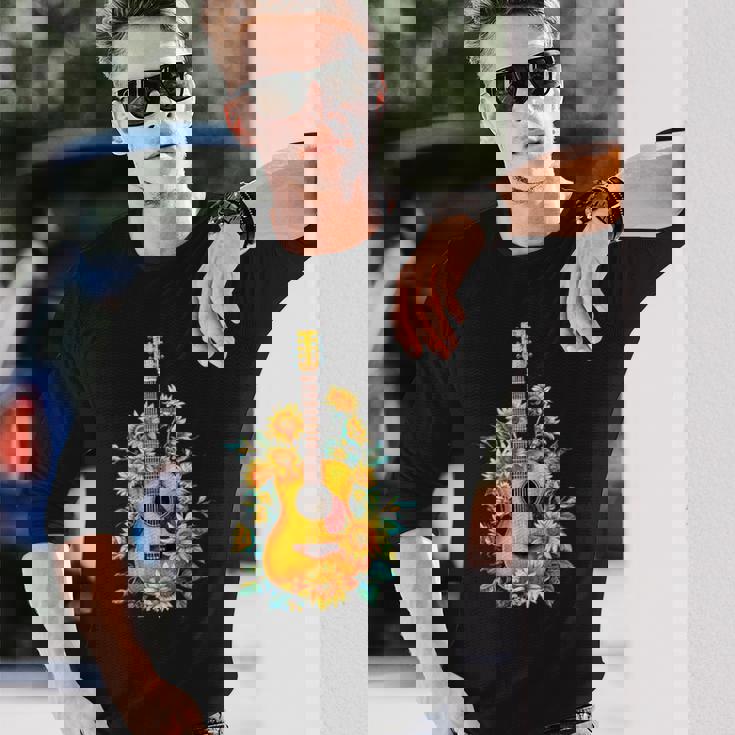 ギター 面白tシャツ おもしろ ギタリスト 服 音楽 メンズ キッズ ネタ 服 オリジナル 軽音 ひまわり 長袖Tシャツ 彼への贈り物