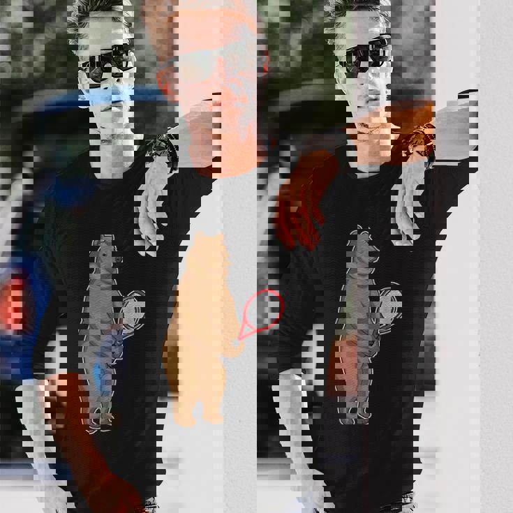 クマ テニス テニスラケット スポーツ 長袖Tシャツ 彼への贈り物