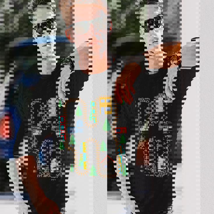 クールなプレイマット 電車線路 かわいい機関車 幼児 長袖Tシャツ 彼への贈り物