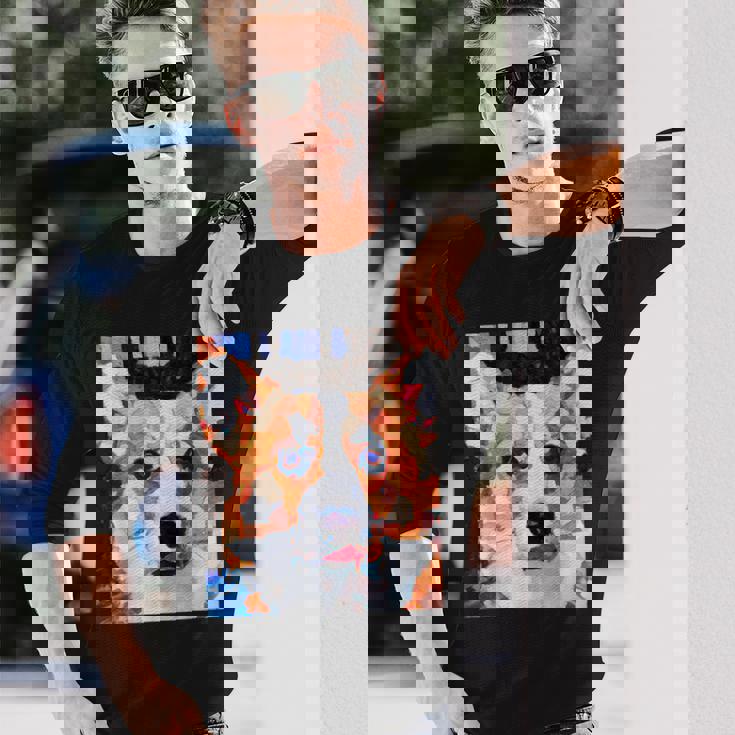 コーギー・ポートレート キュビズム・アート 長袖Tシャツ 彼への贈り物