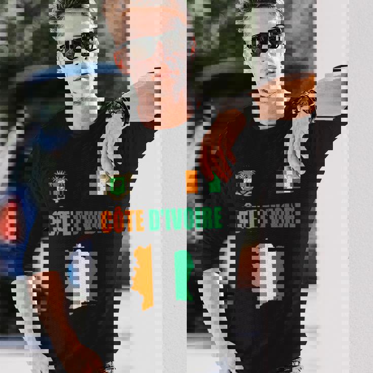 コートジボワール国旗 コートジボワール地図 長袖Tシャツ 彼への贈り物