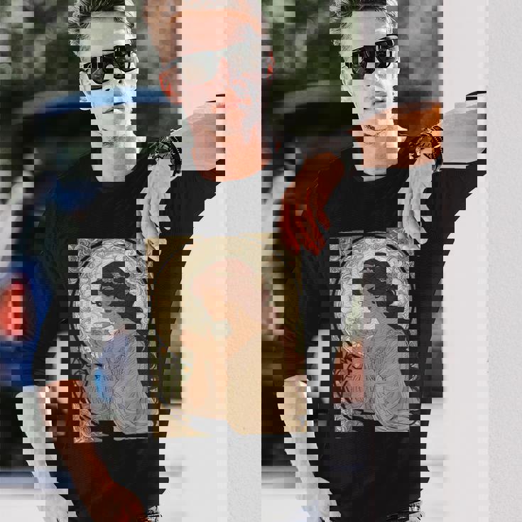 コーヒー好きのミュシャ風のアールヌーボー 長袖Tシャツ 彼への贈り物