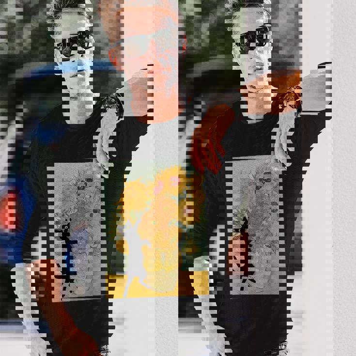 ゴッホ ひまわり 面白い 猫 アート 絵画 長袖Tシャツ 彼への贈り物