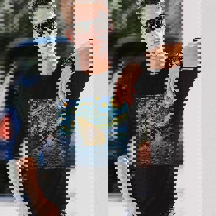 ゴッホ サメ 星月夜 ファニー レディース&メンズ 長袖Tシャツ 彼への贈り物