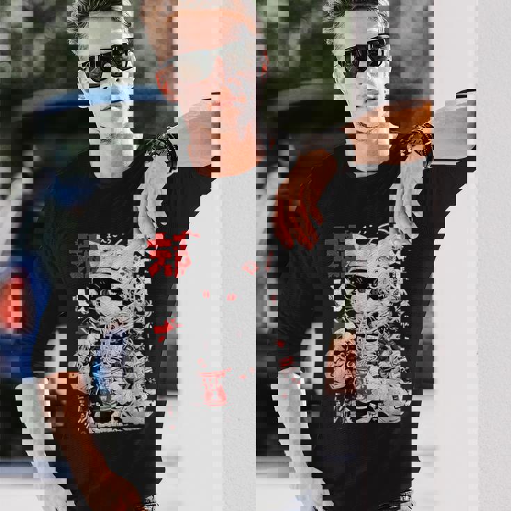 サイバーパンク 宇宙 猫ラーメン 日本のストリートウェア 長袖Tシャツ 彼への贈り物