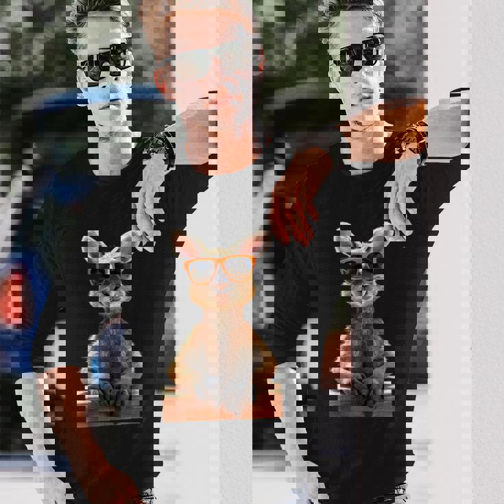 サングラスをかけたカンガルー オーストラリア アウトバック かわいい カンガルー 長袖Tシャツ 彼への贈り物