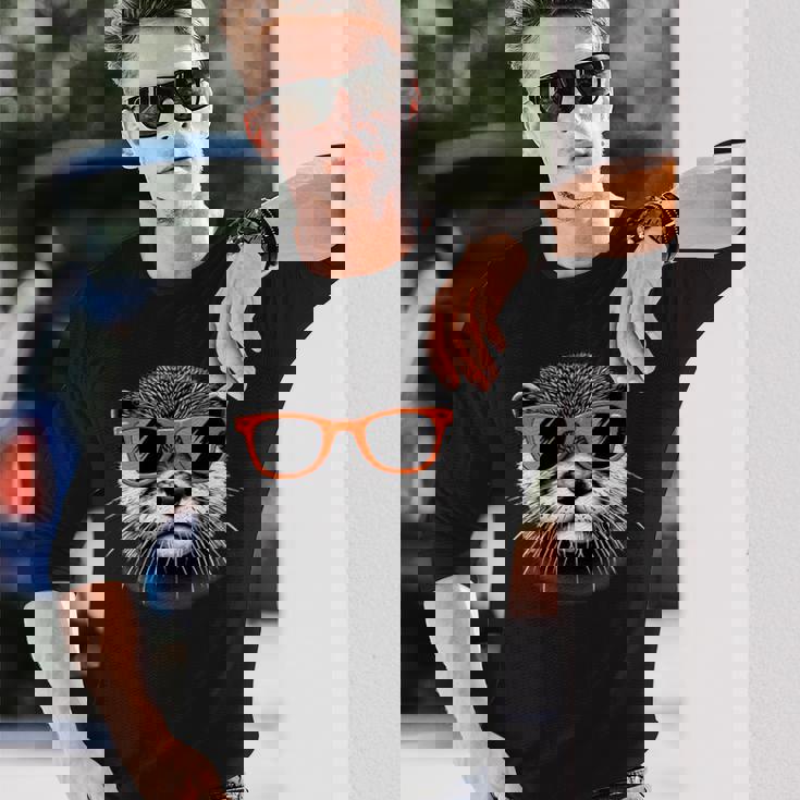 サングラスをかけたクールなカワウソのグラフィックアート 長袖tシャツ 長袖Tシャツ 彼への贈り物