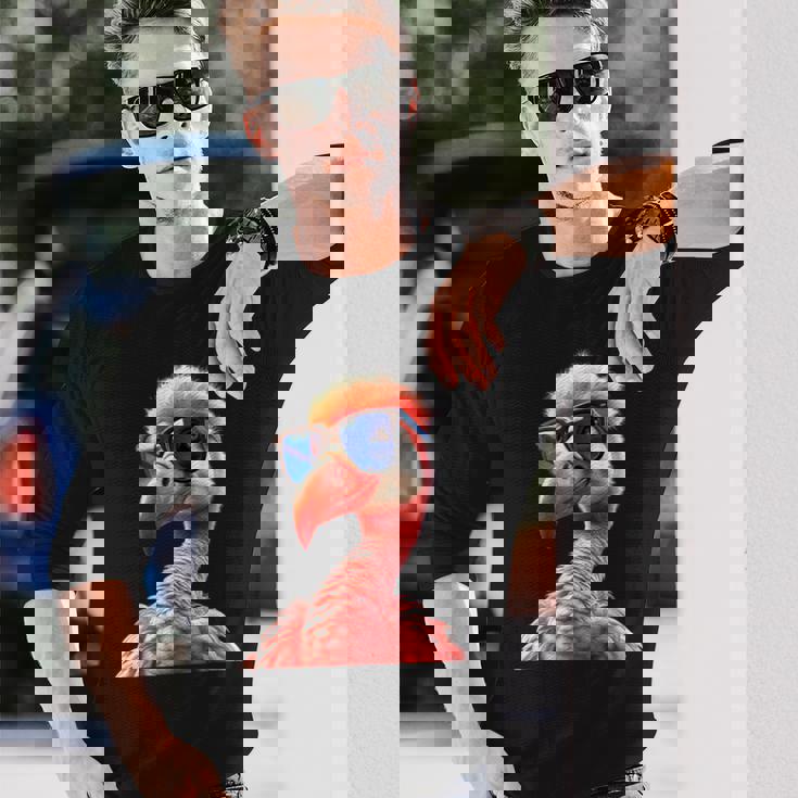 サングラスをかけたフラミンゴ フラミンゴが大好き かわいいフラミンゴ 長袖Tシャツ 彼への贈り物