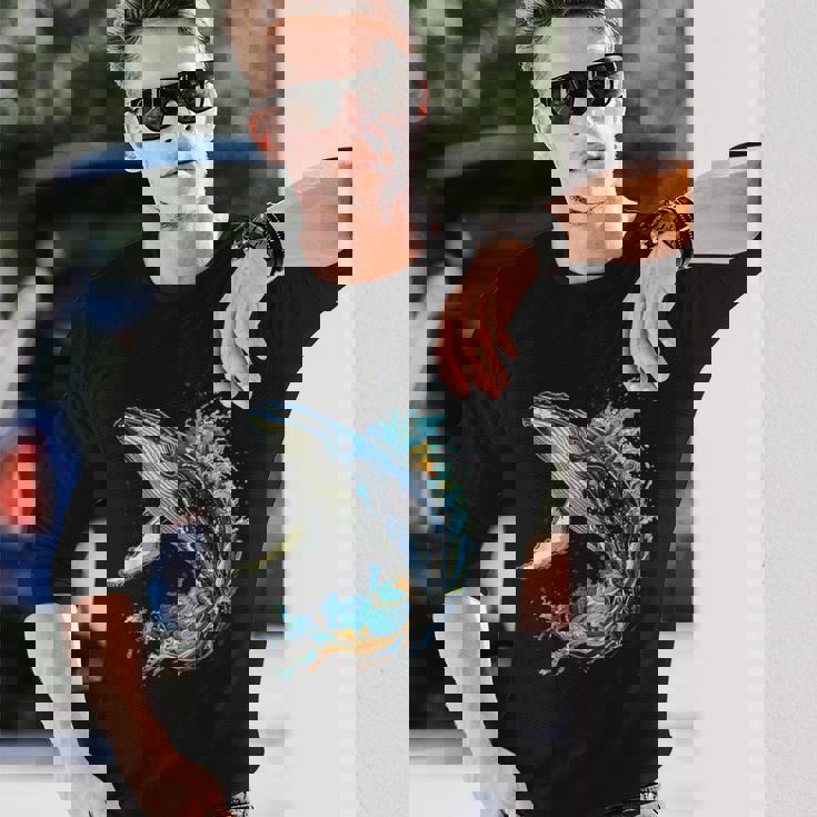 ザトウクジラ 動物 グラフィック イラスト ザトウクジラ 長袖Tシャツ 彼への贈り物