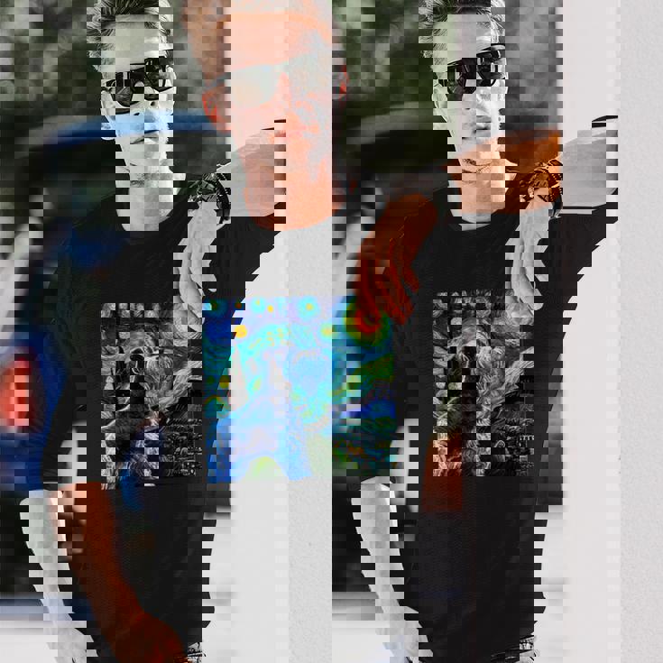 シュナウザー 面白いtシャツ 犬 ゴッホ 星月夜 かわいい メンズ 子供 おもしろ 服 グッズ ネタ 長袖Tシャツ 彼への贈り物