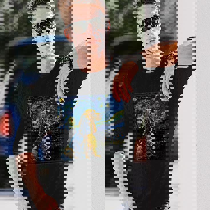 シュルレアリスム 星月夜 イングリッシュコッカースパニエル犬 長袖Tシャツ 彼への贈り物