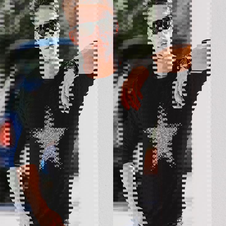 シルバー 星 5つの突起 長袖Tシャツ 彼への贈り物