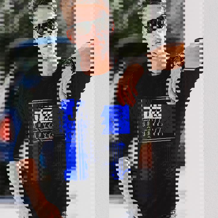 ジャズミュージシャンブルーシート ミュージックブルーノート 長袖Tシャツ 彼への贈り物