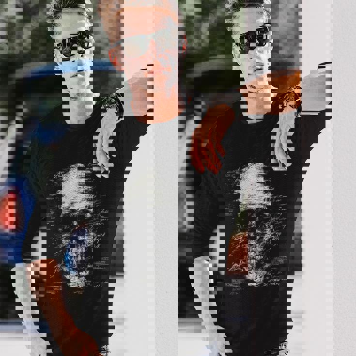 スカルアートグラフィックテキストモチーフドクロ 長袖Tシャツ 彼への贈り物