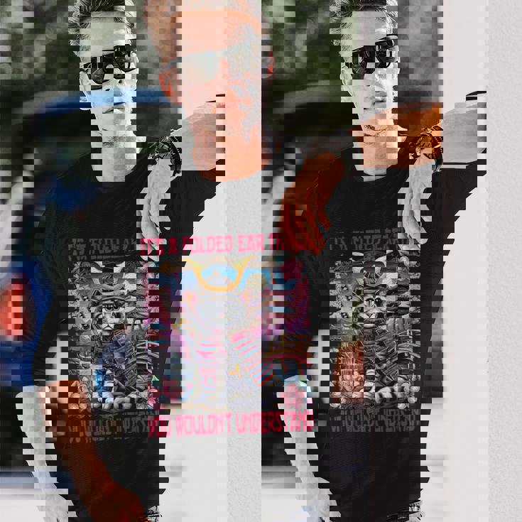 スコティッシュフォールド 耳 折れ 侍風景 長袖Tシャツ 彼への贈り物