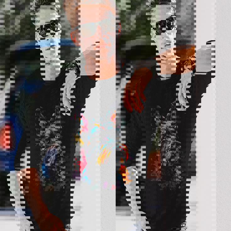 スコティッシュ・テリア 犬 グラフィック ペット アートワーク スコティッシュ・テリア 長袖Tシャツ 彼への贈り物