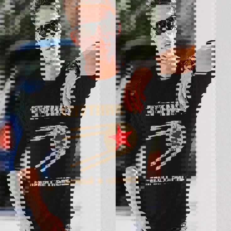 スプートニク1号、宇宙初のレトロビンテージロシア語テキスト 長袖tシャツ 長袖Tシャツ 彼への贈り物