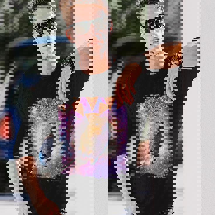 スペースギャラクシーquokka ワラビー ピザ付き 長袖Tシャツ 彼への贈り物