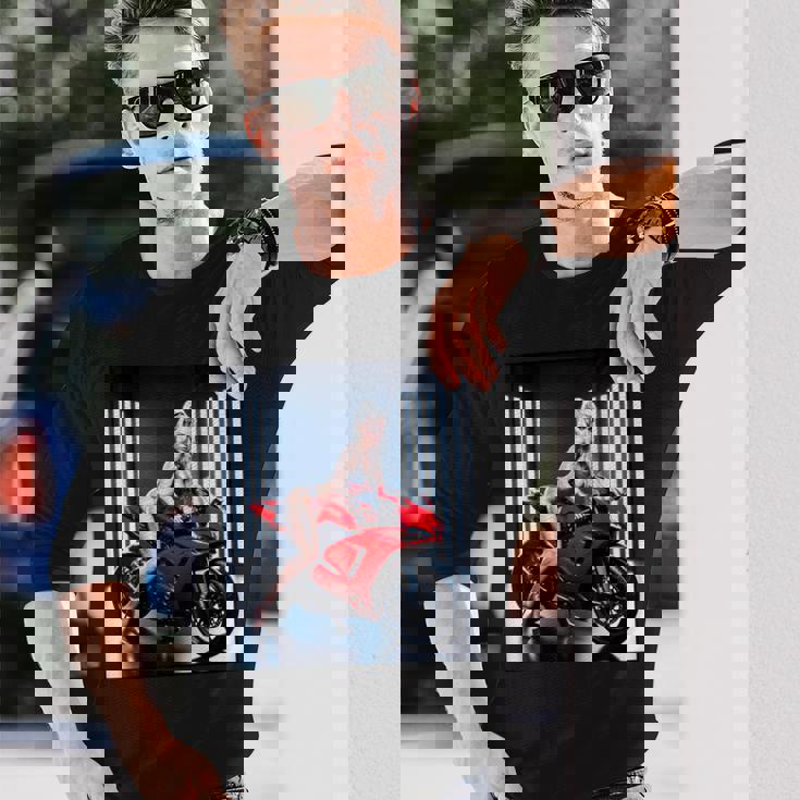 セクシーガールグラフィックtシャツ セクシーなブロンドガール&レッドストリートバイク 長袖Tシャツ 彼への贈り物