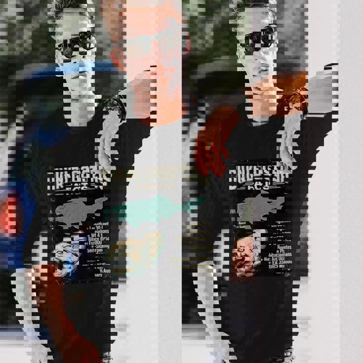 ダンクルオステウス Dunkleosteus Facts 古代魚 恐竜 海洋 生物 学習 図解 長袖Tシャツ 彼への贈り物