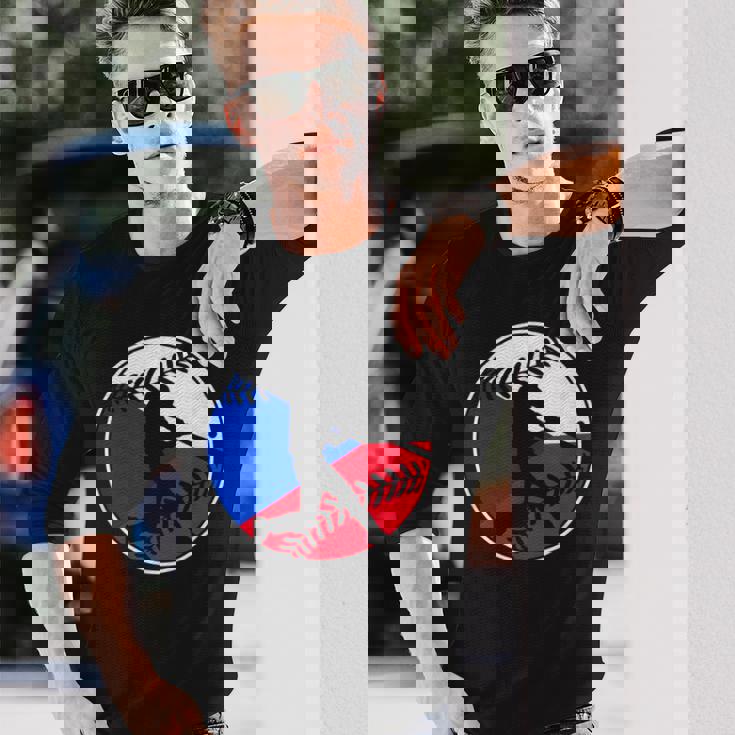 チェコ国旗 野球ヒッター チェコ国旗 長袖Tシャツ 彼への贈り物