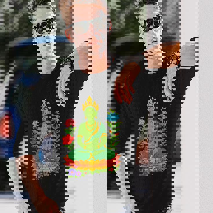 チベット仏陀瞑想 ヴァジュラヤナ グリーンタラ 長袖Tシャツ 彼への贈り物