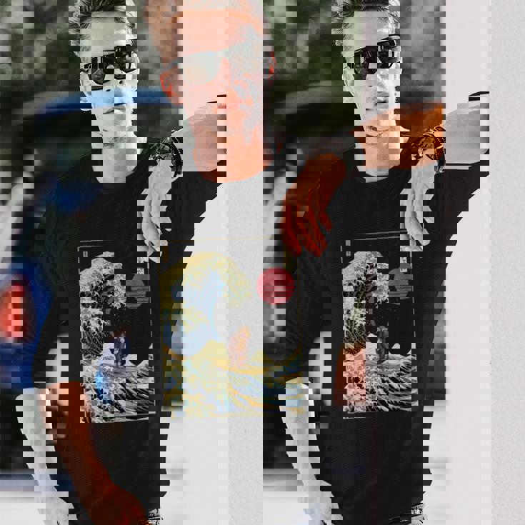 チンパンジー 神奈川波 おもしろサーフアニマル 長袖Tシャツ 彼への贈り物