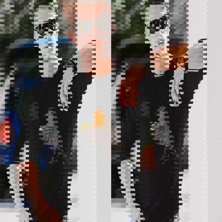 テニス ヨーロッパコマドリ 鳥 動物 図 バードウォッチング 贈り物 鳥類学者 生物学者 自然科学 長袖Tシャツ 彼への贈り物