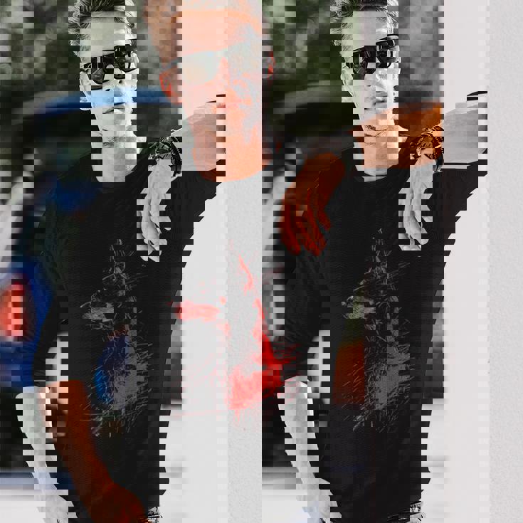 ドーベルマン グラフィック ペット アートワーク 犬 ドーベルマン 長袖Tシャツ 彼への贈り物