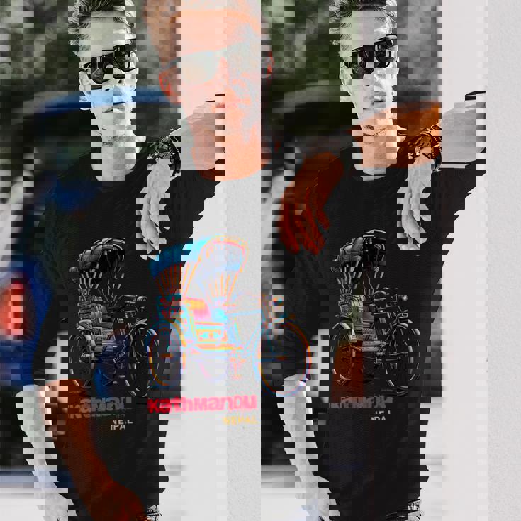 ネパール 自転車 リッチショウ お土産 ネパール カトマンズ 長袖Tシャツ 彼への贈り物