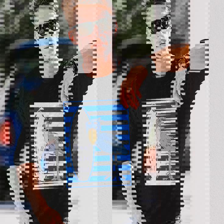 ハシビロコウさん 『サーフサイド・ボーダー』【どうぶつフレンズ】 サーファー／サーフボード 夏・面白 長袖Tシャツ 彼への贈り物