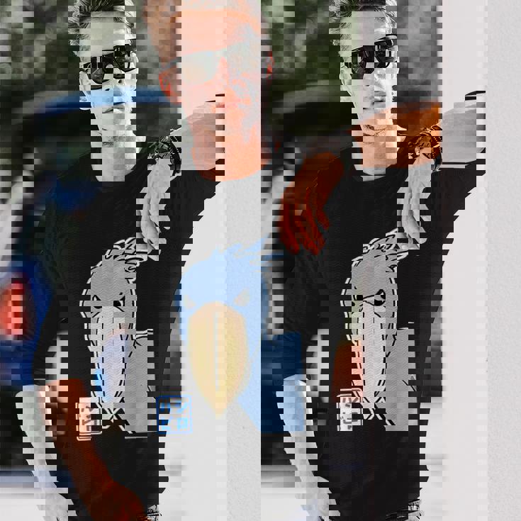 ハシビロコウさん『フル ビッグプリント』青い鳥【どうぶつフレンズ】ゆるくて かわいい 動物園の生き物 イラスト 長袖Tシャツ 彼への贈り物