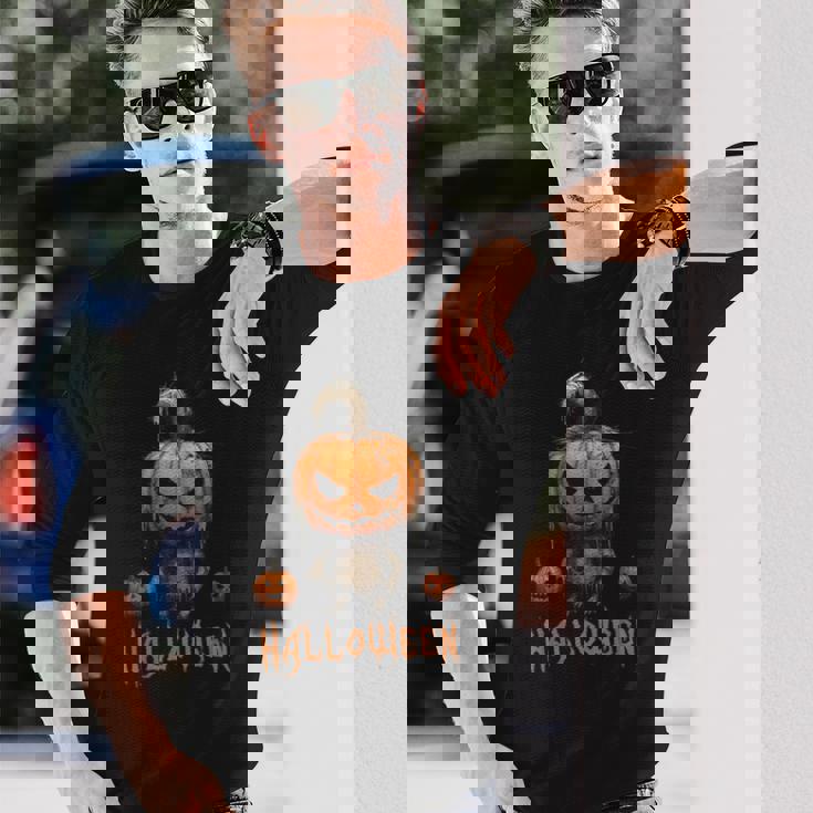 ハロウィン不気味なパンプキンシャツ 長袖Tシャツ 彼への贈り物