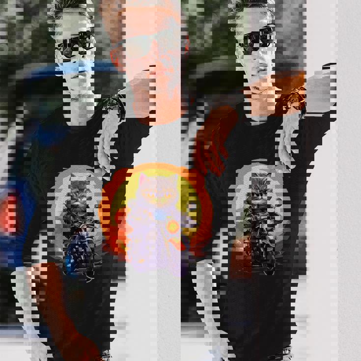 バイカー エキゾチック ショートヘア 猫 乗馬 オートバイ 長袖Tシャツ 彼への贈り物