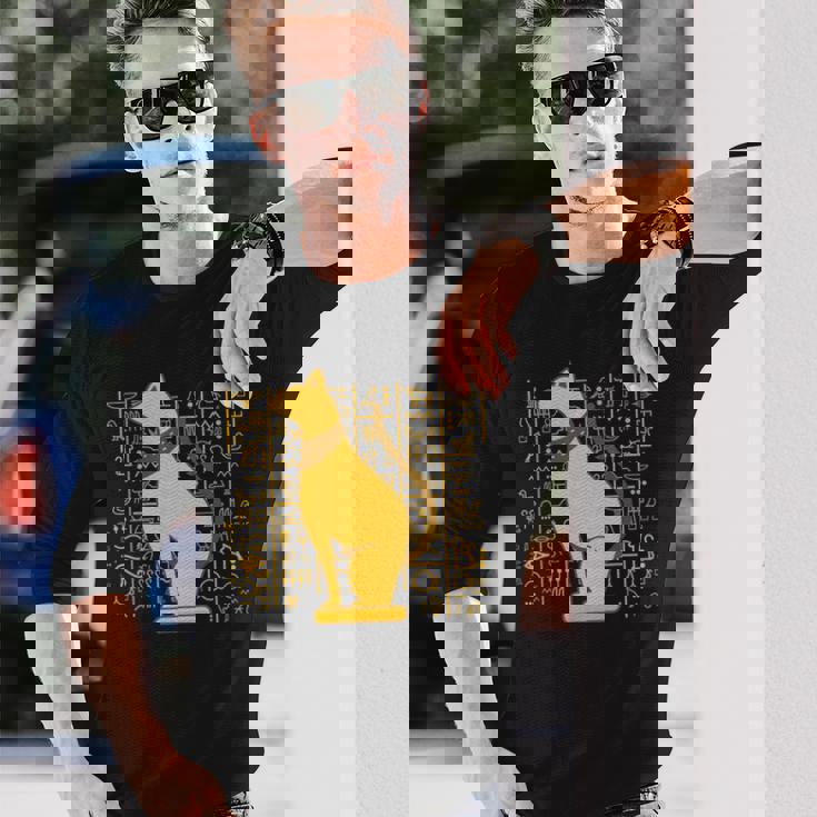 バステット 古代エジプト 猫 神 ヒエログリフ グラフィックアート 恋人 長袖Tシャツ 彼への贈り物