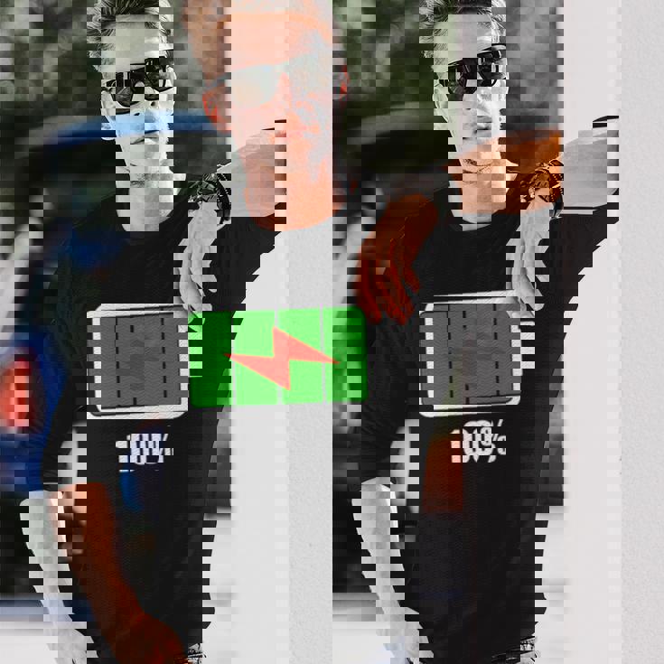 バッテリー100シャツ残量バッテリーフルパワーバッテリーフル。 長袖tシャツ 長袖Tシャツ 彼への贈り物