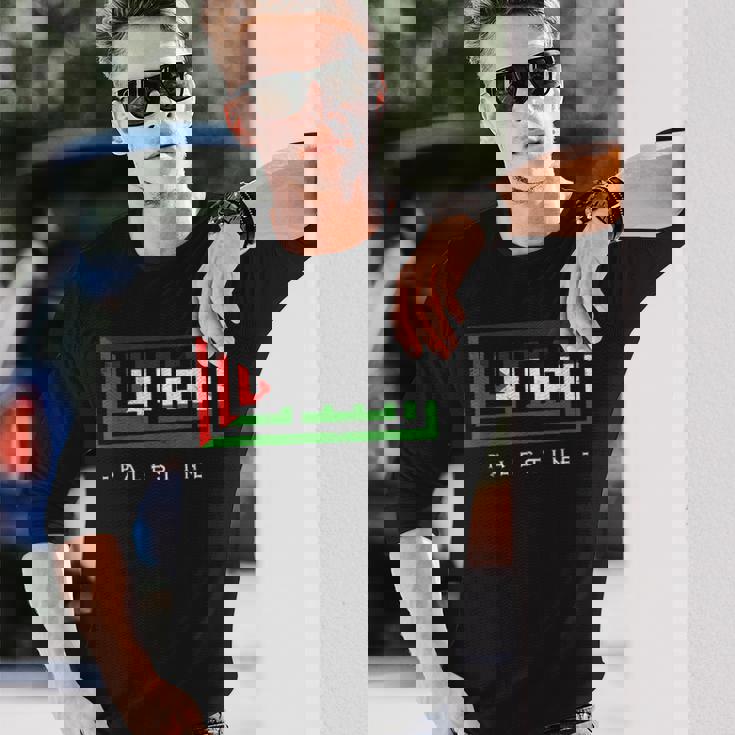 パレスチナ パレスチナ国旗 アラビア語カリグラフィー フリーパレスチナ 長袖Tシャツ 彼への贈り物